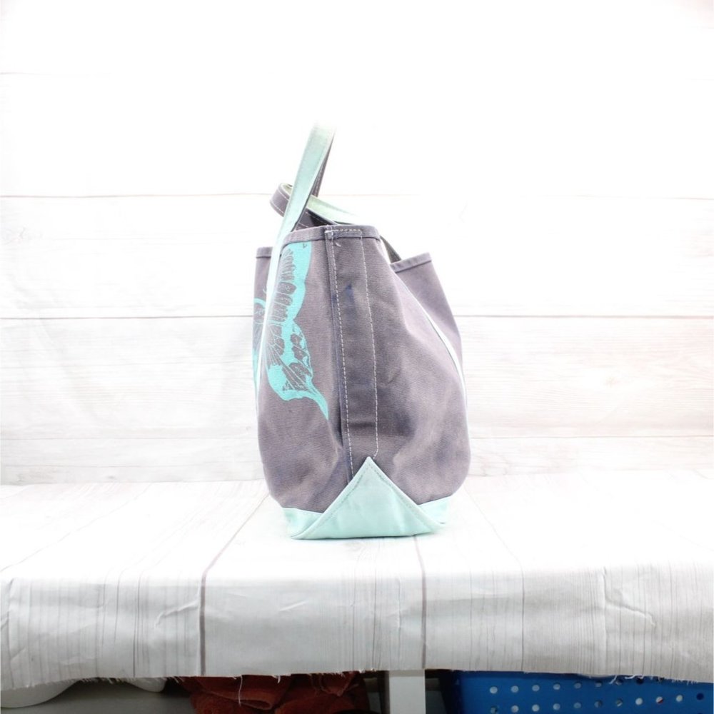 Vintage LL Bean Boat & Tote Canvas Butterfly Print Bag Navy Teal Rare USA Made - Picture 5 of 9